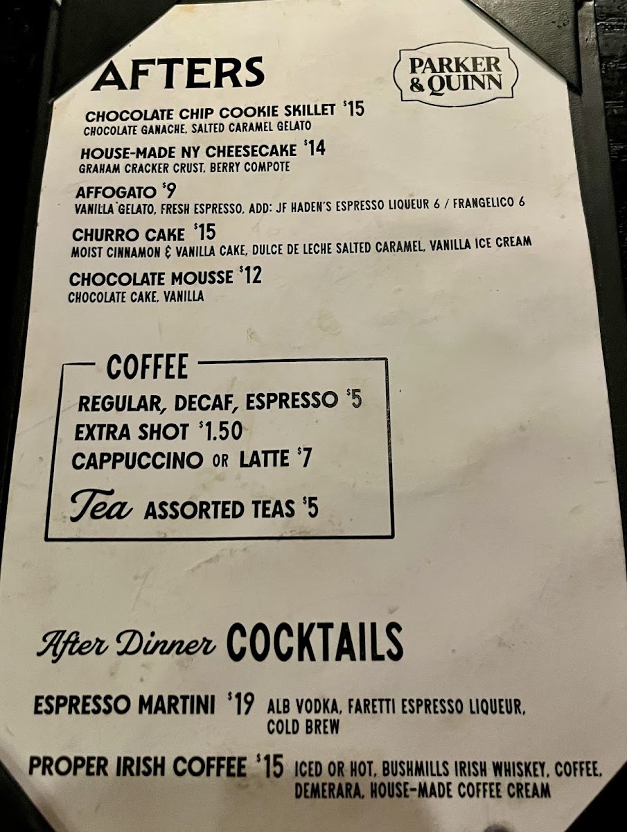 Parker & Quinn Menu - Image 1